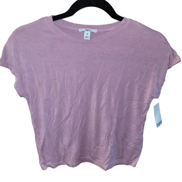 NWT Bar III Crew-Neck Cropped Top Short Sleeve Pink Size XS - Picture 2 of 8